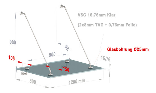 Vordach Set - Hermine Small - Glas Klar - 1200x800mm