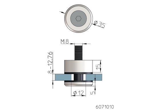 Punkthalter V2A DM 35 mm - Flachanschluss- Gst. bis 12mm